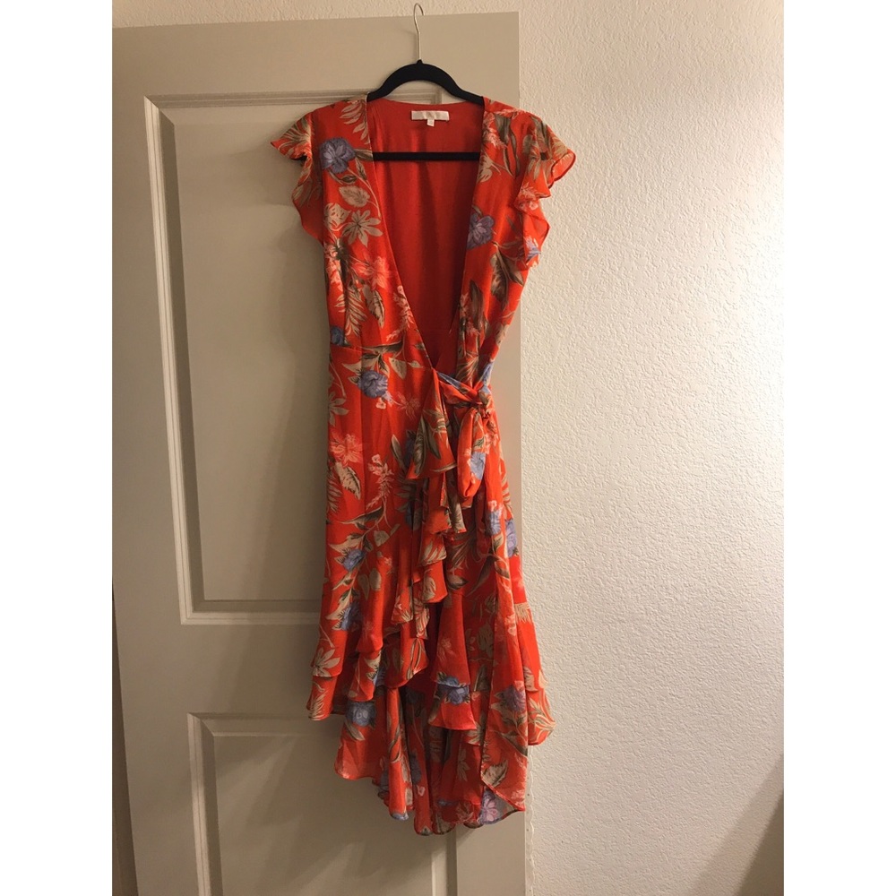 Wayf Beautiful High Low Ruffled wrap Dress 0 Flaws